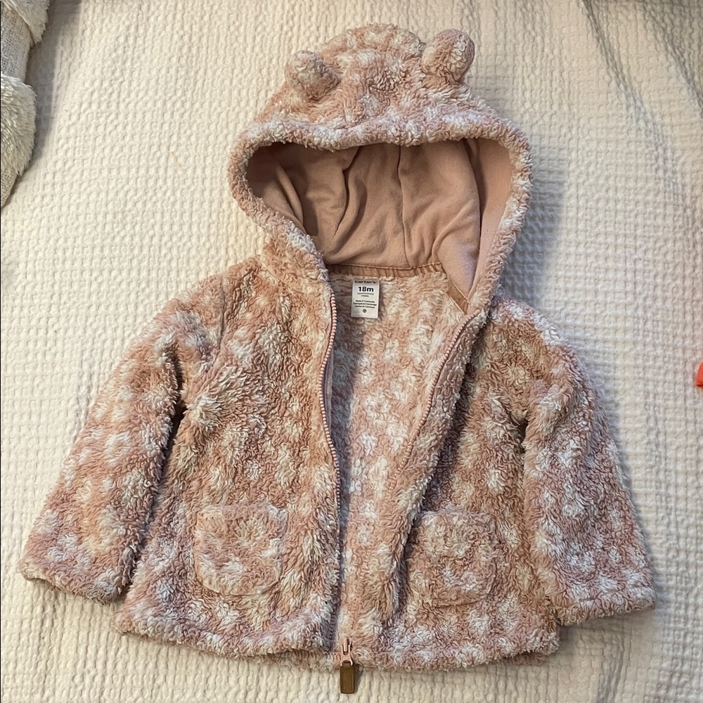 Carter's Pink Fuzzy Kids Puffer Jacket with Ears